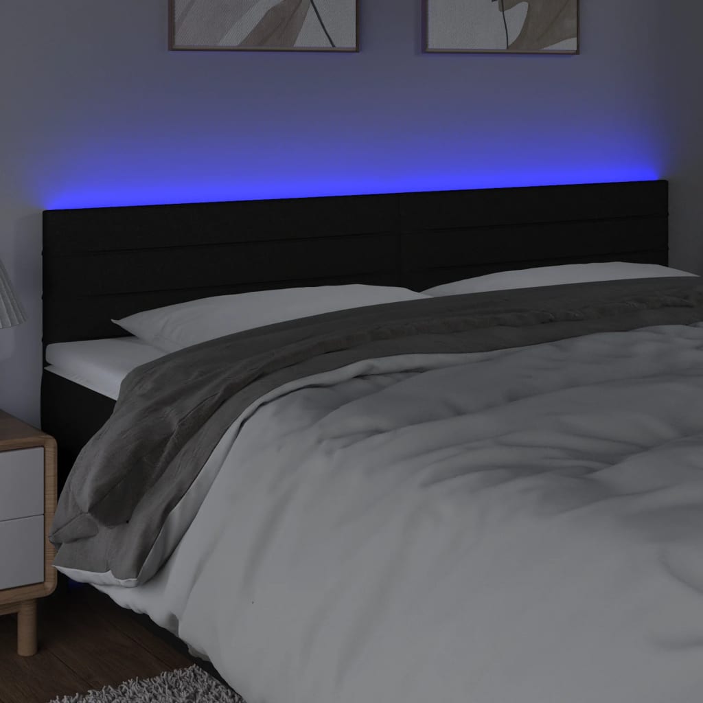 vidaXL Zagłówek do łóżka z LED, czarny, 200x5x78/88 cm, tkanina