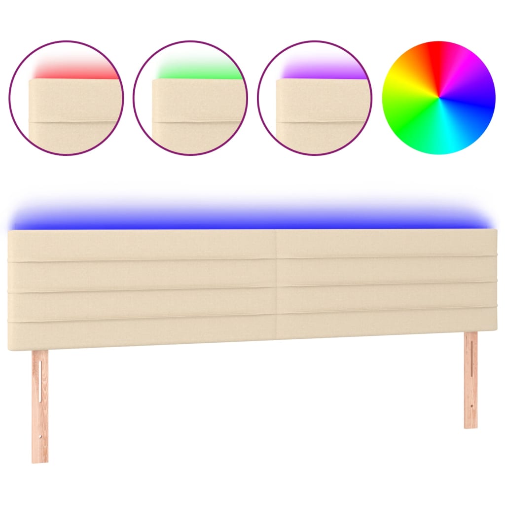 vidaXL Zagłówek do łóżka z LED, kremowy, 200x5x78/88 cm, tkanina