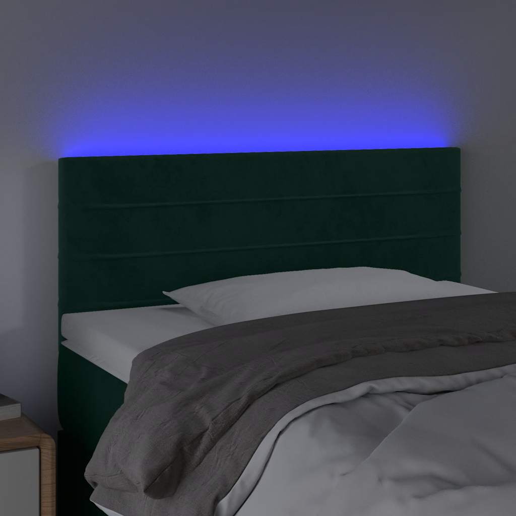 vidaXL Zagłówek do łóżka z LED, ciemnozielony, 80x5x78/88 cm, aksamit