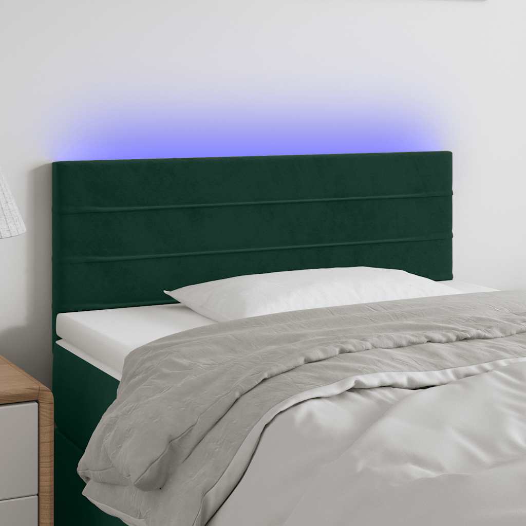 vidaXL Zagłówek do łóżka z LED, ciemnozielony, 80x5x78/88 cm, aksamit