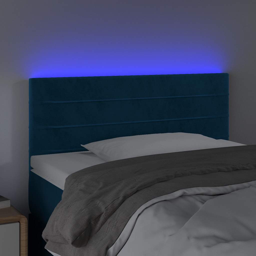 vidaXL Zagłówek do łóżka z LED, ciemnoniebieski 80x5x78/88 cm, aksamit
