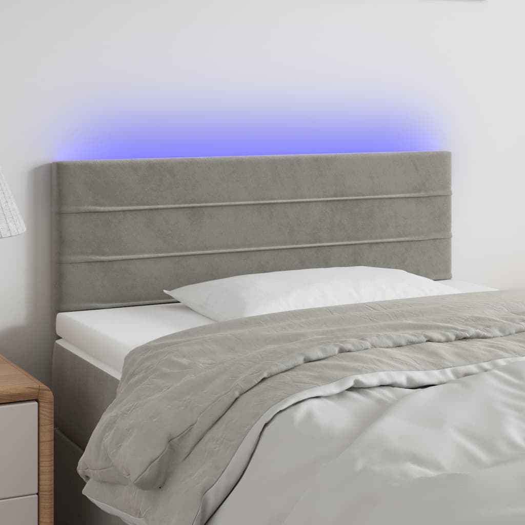 vidaXL Zagłówek do łóżka z LED, jasnoszary, 90x5x78/88 cm, aksamit