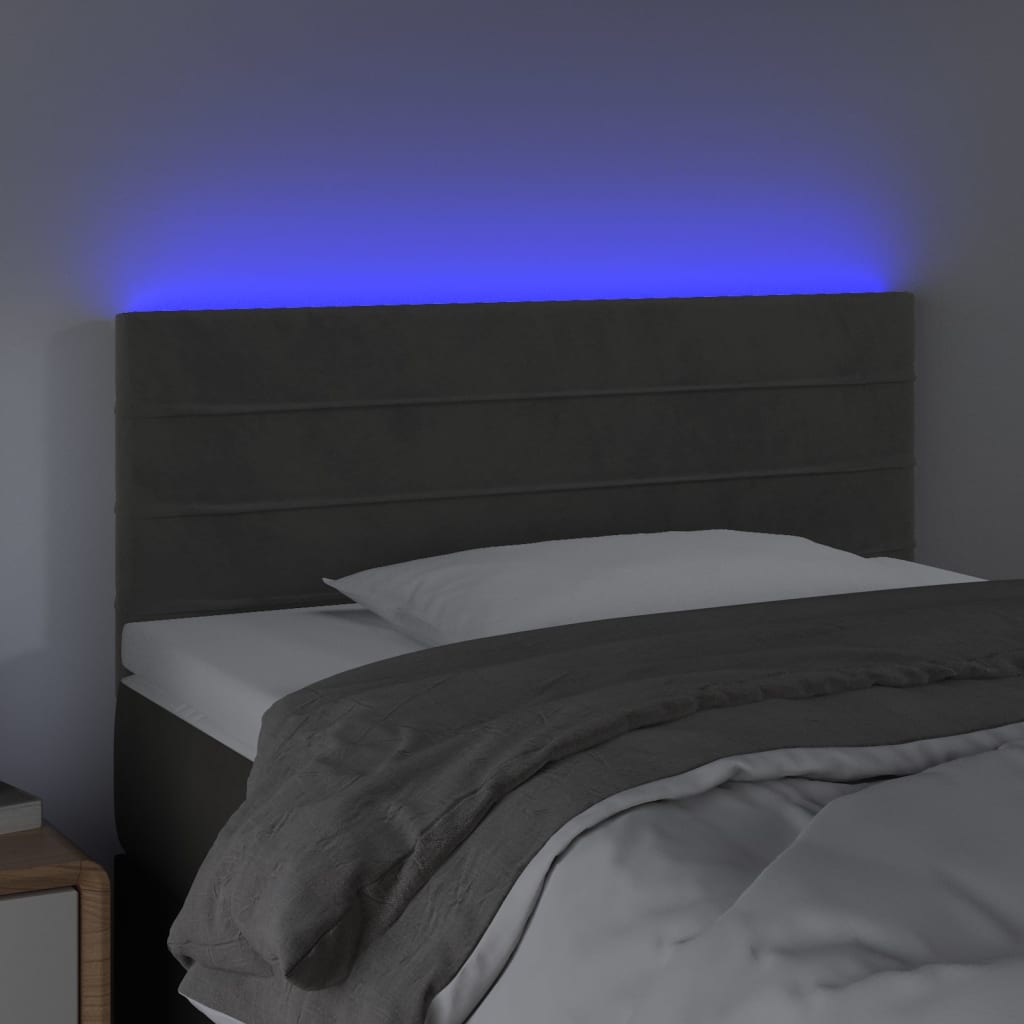 vidaXL Zagłówek do łóżka z LED, ciemnoszary, 90x5x78/88 cm, aksamit