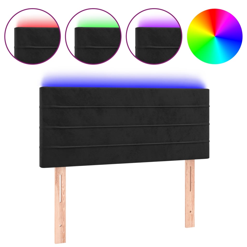 vidaXL Zagłówek do łóżka z LED, czarny, 90x5x78/88 cm, aksamit