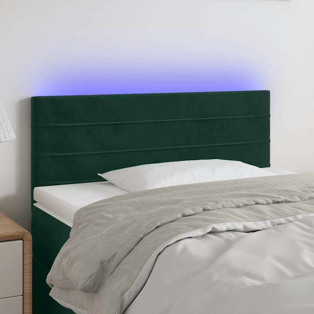 vidaXL Zagłówek do łóżka z LED, ciemnozielony, 90x5x78/88 cm, aksamit