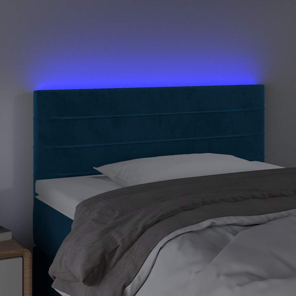vidaXL Zagłówek do łóżka z LED, ciemnoniebieski, 90x5x78/88cm, aksamit