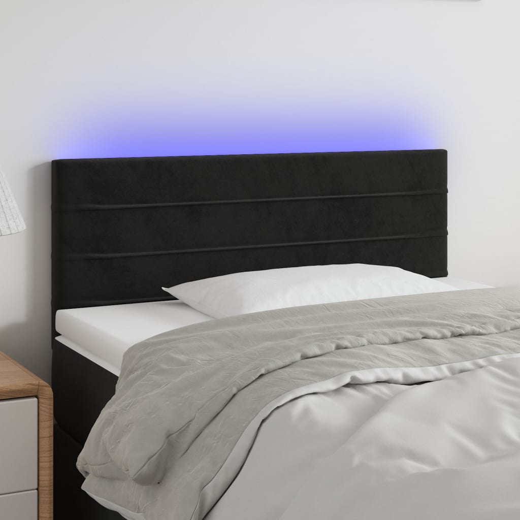 vidaXL Zagłówek do łóżka z LED, czarny, 100x5x78/88 cm, aksamit
