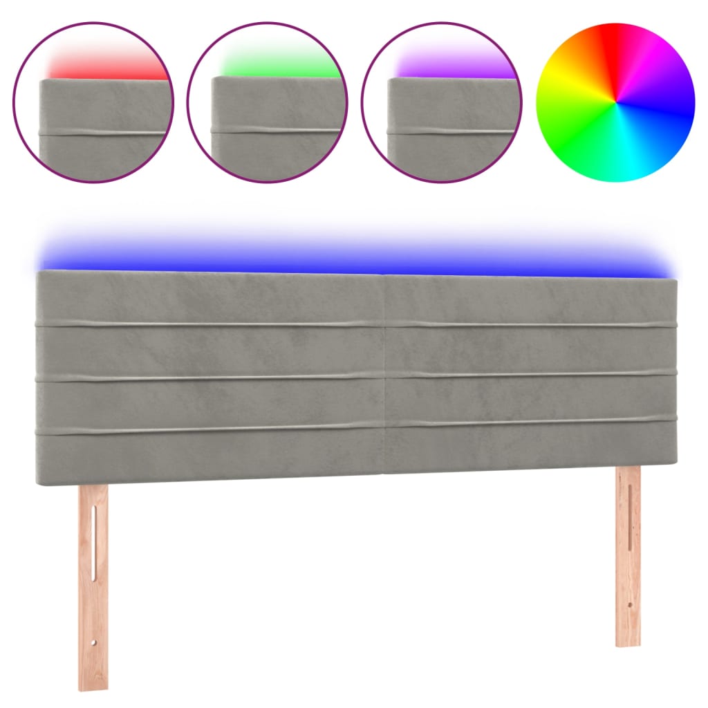 vidaXL Zagłówek do łóżka z LED, jasnoszary, 144x5x78/88 cm, aksamit