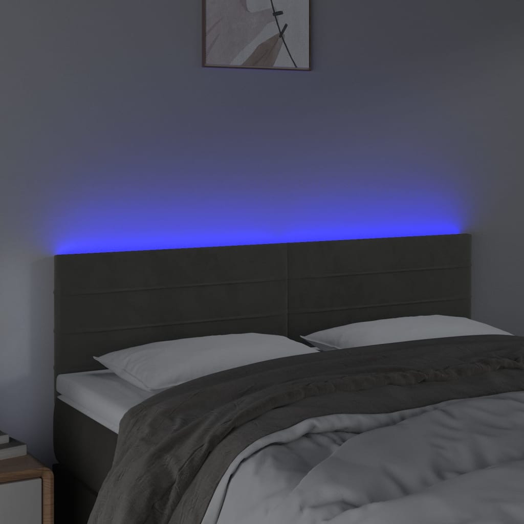 vidaXL Zagłówek do łóżka z LED, ciemnoszary, 144x5x78/88 cm, aksamit