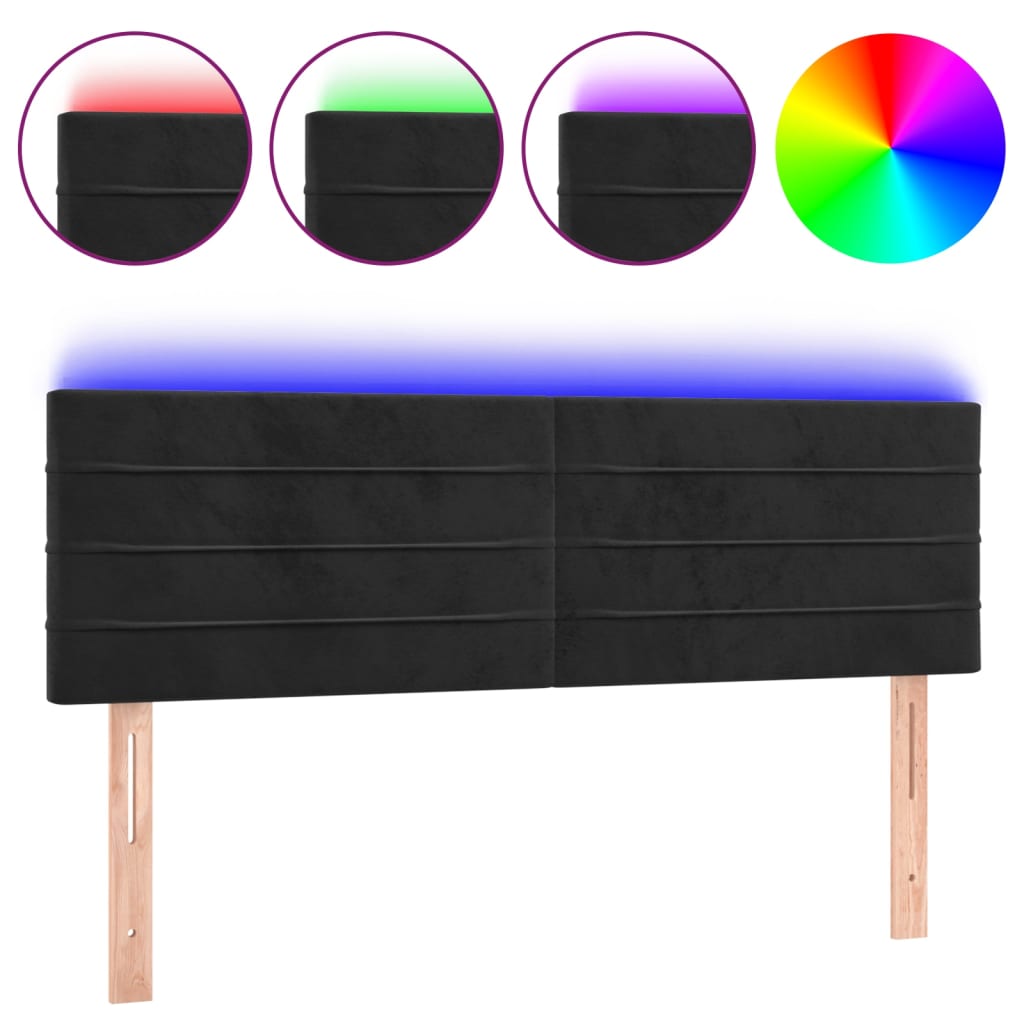 vidaXL Zagłówek do łóżka z LED, czarny, 144x5x78/88 cm, aksamit