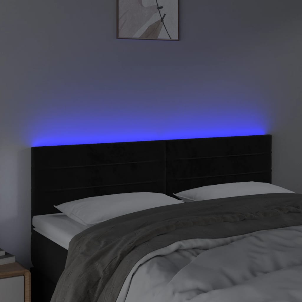 vidaXL Zagłówek do łóżka z LED, czarny, 144x5x78/88 cm, aksamit