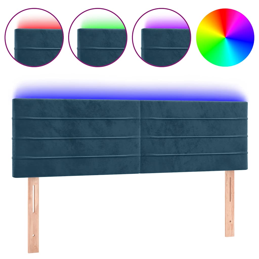 vidaXL Zagłówek do łóżka z LED, ciemnoniebieski 144x5x78/88cm, aksamit