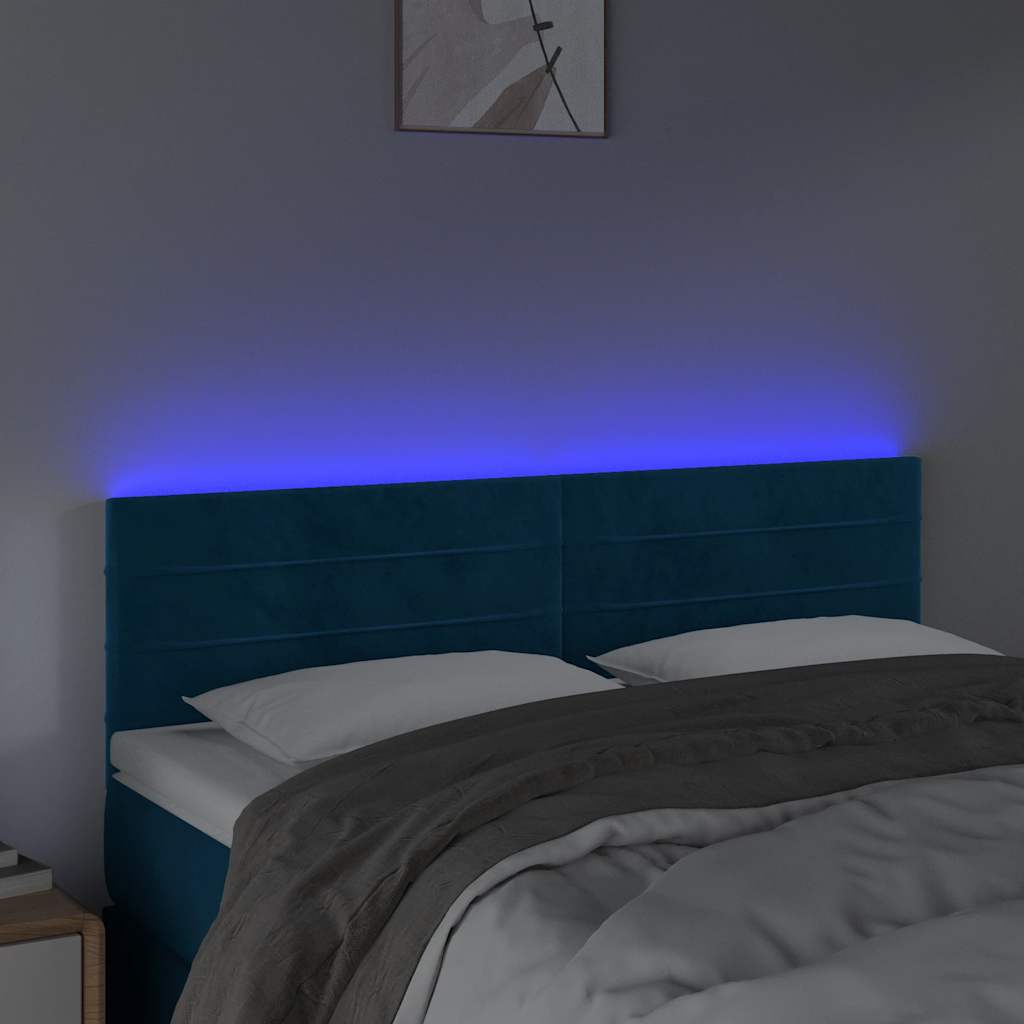 vidaXL Zagłówek do łóżka z LED, ciemnoniebieski 144x5x78/88cm, aksamit
