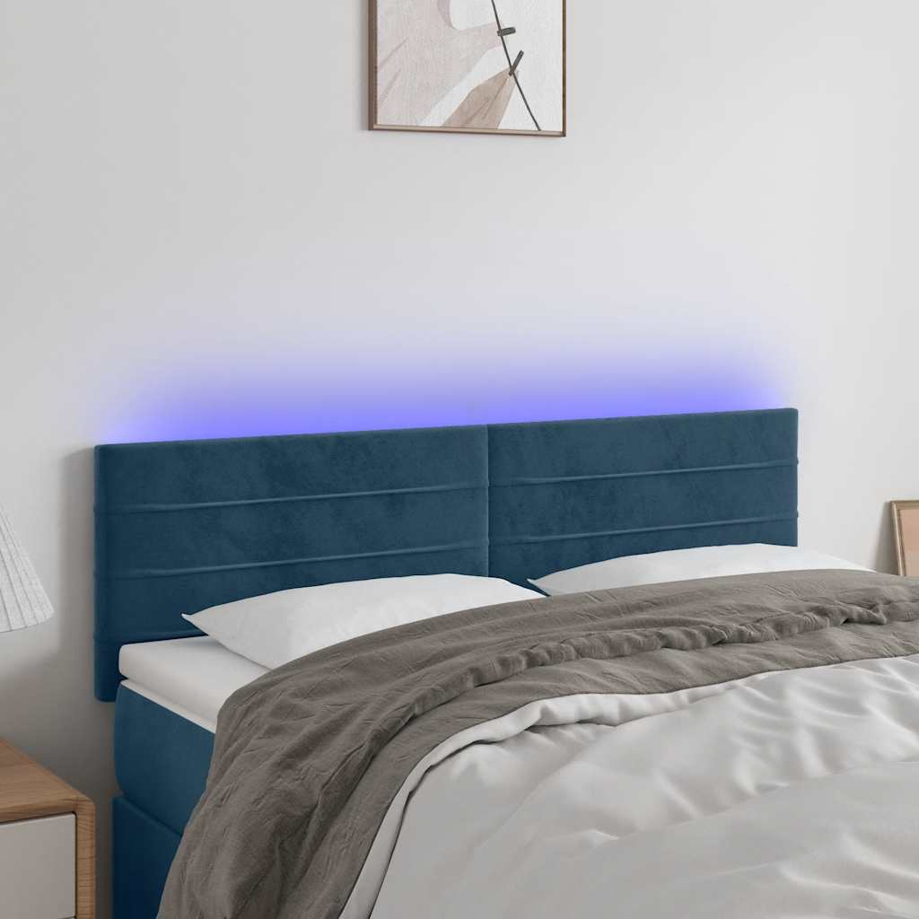 vidaXL Zagłówek do łóżka z LED, ciemnoniebieski 144x5x78/88cm, aksamit