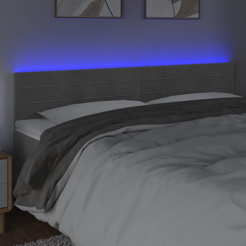 vidaXL Zagłówek do łóżka z LED, jasnoszary, 160x5x78/88 cm, aksamit