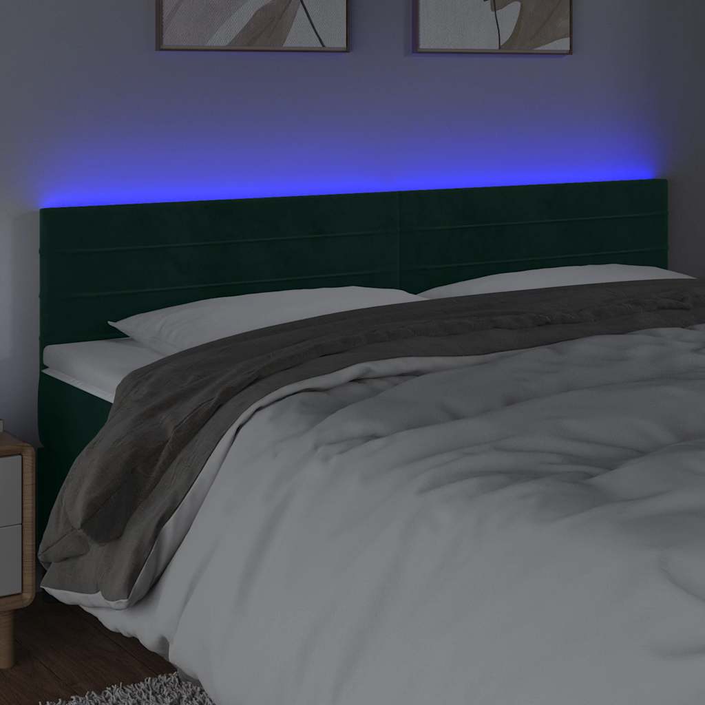 vidaXL Zagłówek do łóżka z LED, ciemnozielony, 160x5x78/88 cm, aksamit
