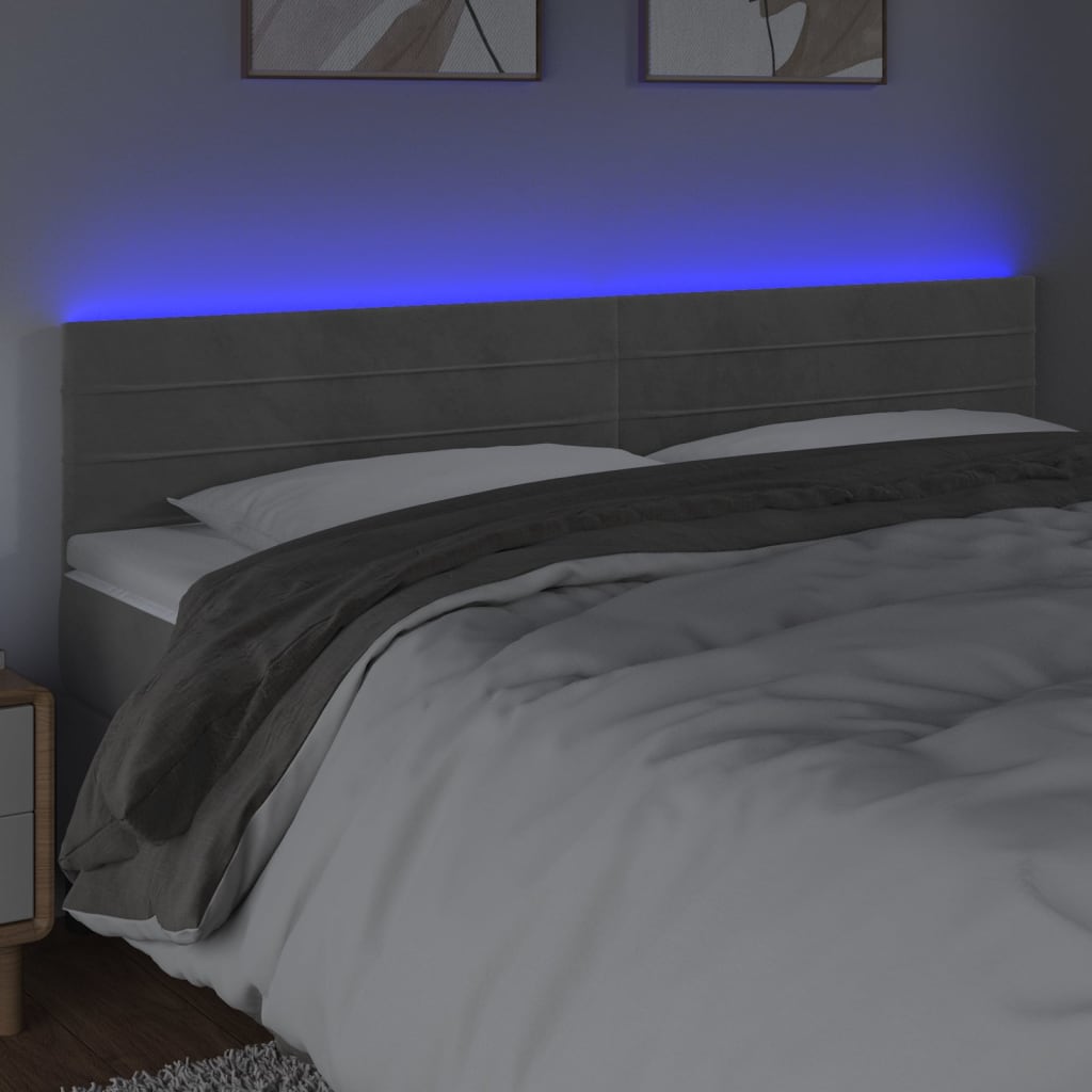 vidaXL Zagłówek do łóżka z LED, jasnoszary, 180x5x78/88 cm, aksamit