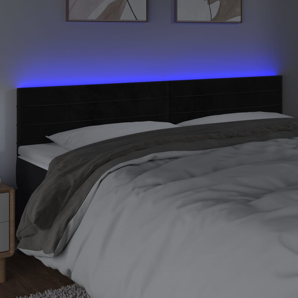 vidaXL Zagłówek do łóżka z LED, czarny, 180x5x78/88 cm, aksamit