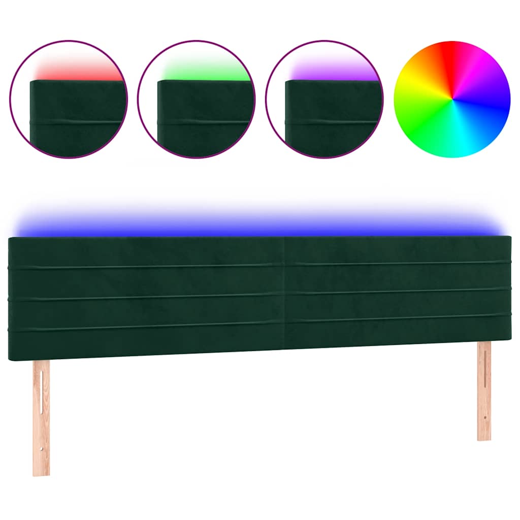 vidaXL Zagłówek do łóżka z LED, ciemnozielony, 180x5x78/88 cm, aksamit