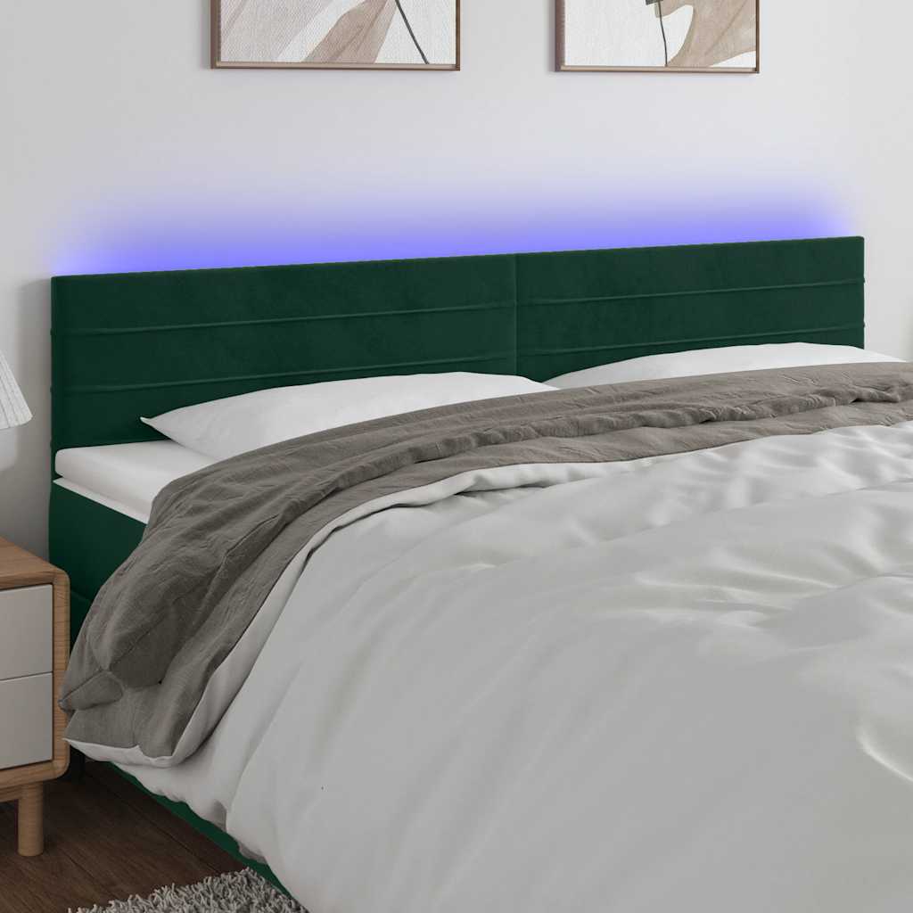 vidaXL Zagłówek do łóżka z LED, ciemnozielony, 180x5x78/88 cm, aksamit