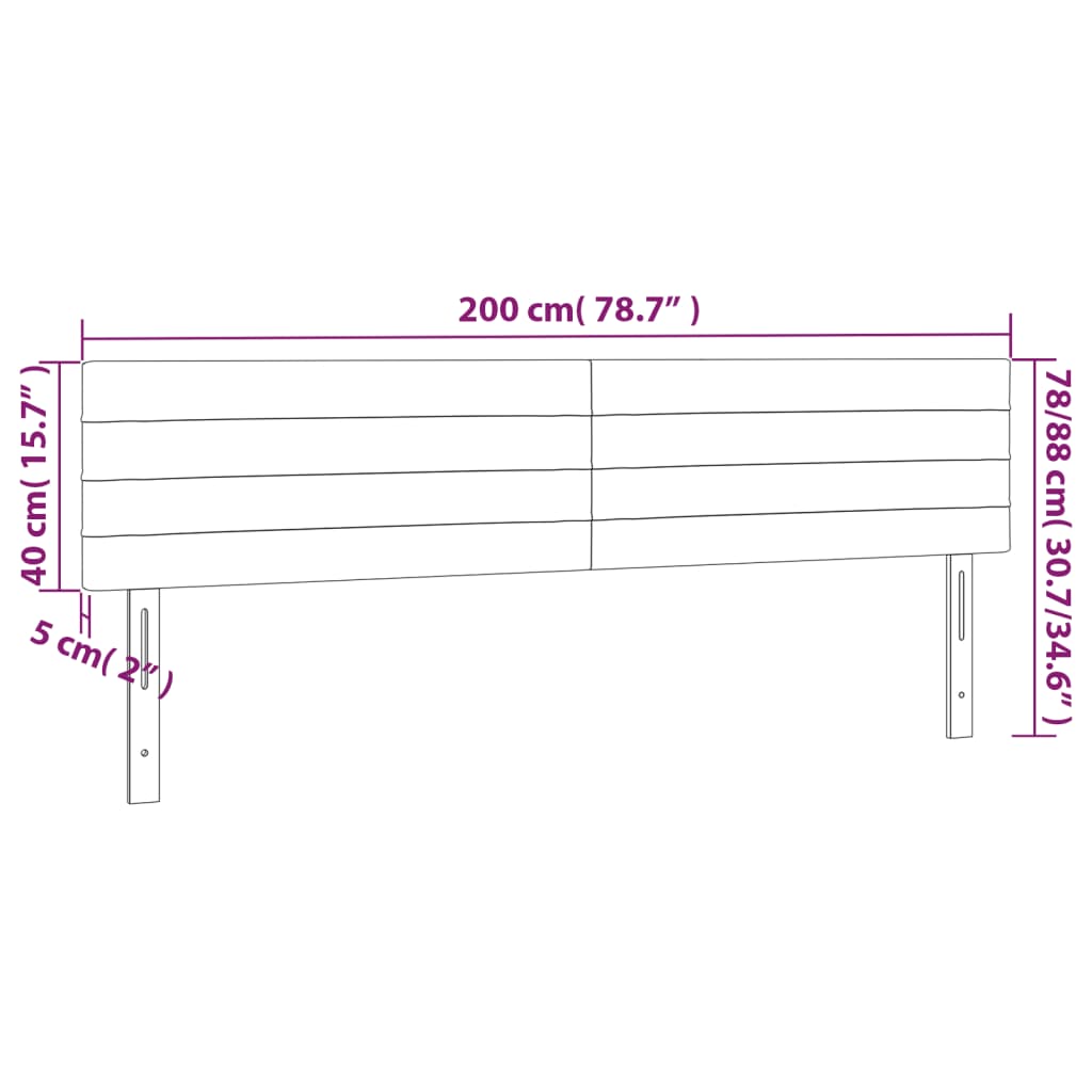 vidaXL Zagłówek do łóżka z LED, jasnoszary, 200x5x78/88 cm, aksamit