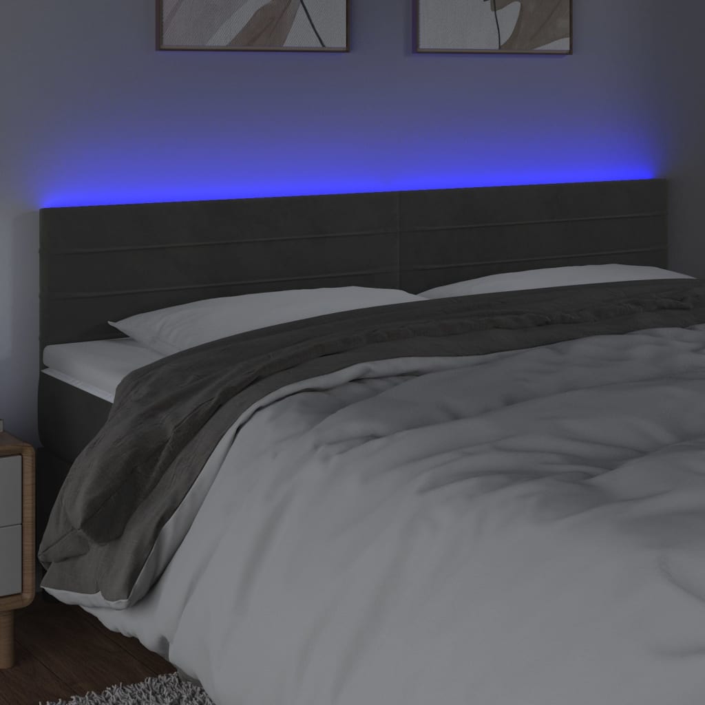 vidaXL Zagłówek do łóżka z LED, ciemnoszary, 200x5x78/88 cm, aksamit