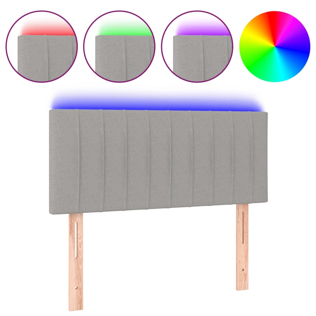 vidaXL Zagłówek do łóżka z LED, jasnoszary, 90x5x78/88 cm, tkanina