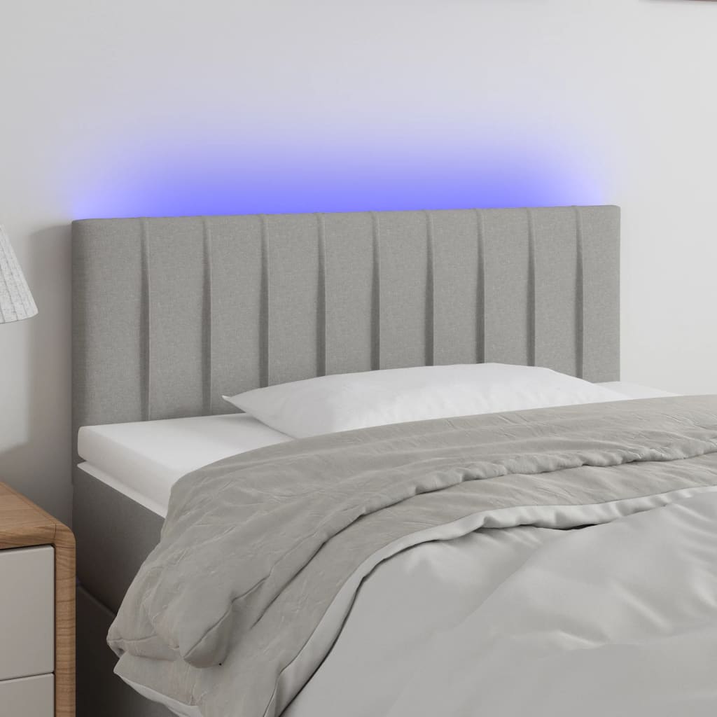 vidaXL Zagłówek do łóżka z LED, jasnoszary, 90x5x78/88 cm, tkanina