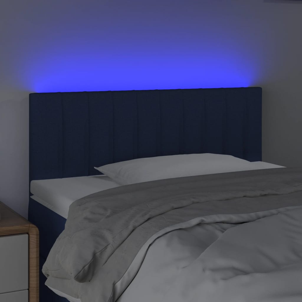 vidaXL Zagłówek do łóżka z LED, niebieski, 90x5x78/88 cm, tkanina
