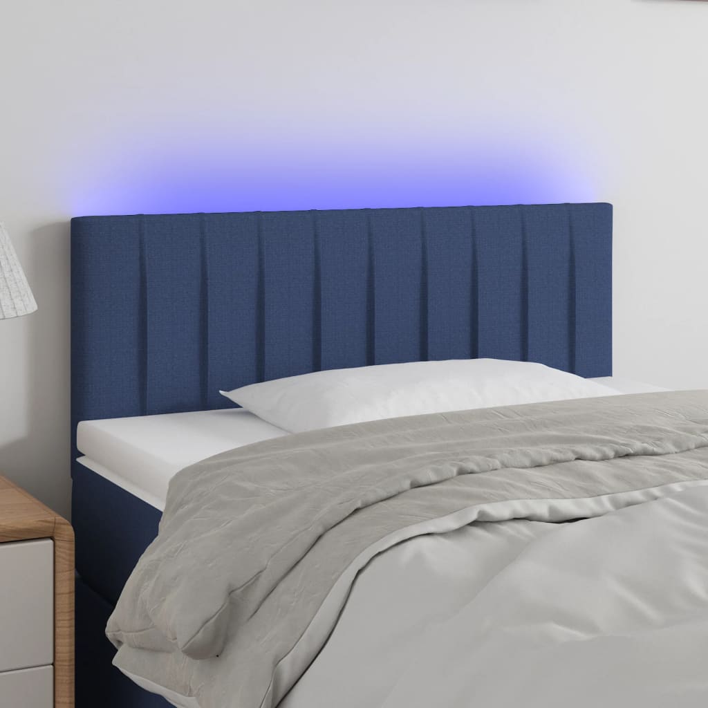 vidaXL Zagłówek do łóżka z LED, niebieski, 90x5x78/88 cm, tkanina