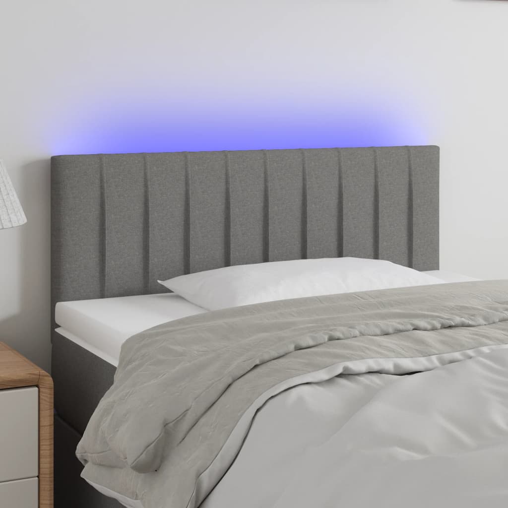 vidaXL Zagłówek do łóżka z LED, ciemnoszary, 100x5x78/88 cm, tkanina