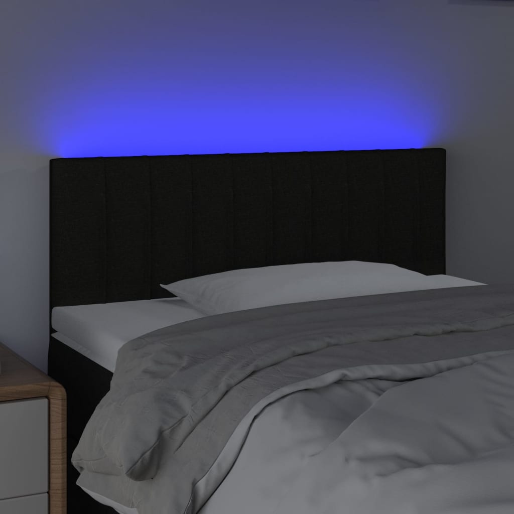 vidaXL Zagłówek do łóżka z LED, czarny, 100x5x78/88 cm, tkanina