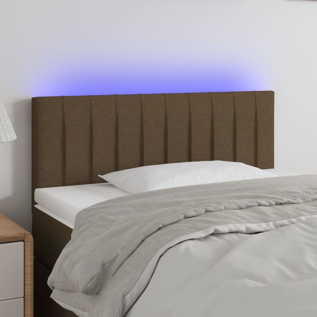 vidaXL Zagłówek do łóżka z LED, ciemnobrązowy, 100x5x78/88 cm, tkanina