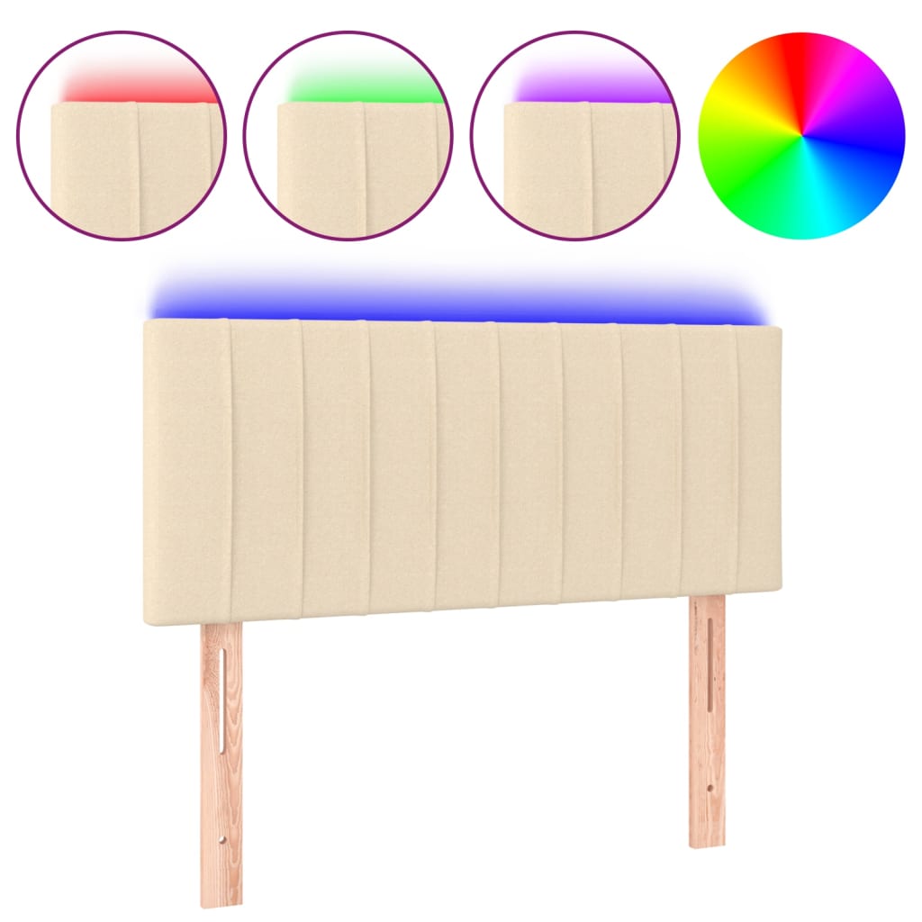vidaXL Zagłówek do łóżka z LED, kremowy, 100x5x78/88 cm, tkanina
