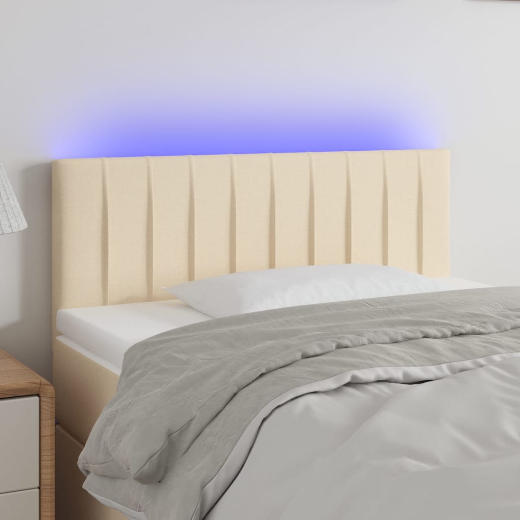 vidaXL Zagłówek do łóżka z LED, kremowy, 100x5x78/88 cm, tkanina