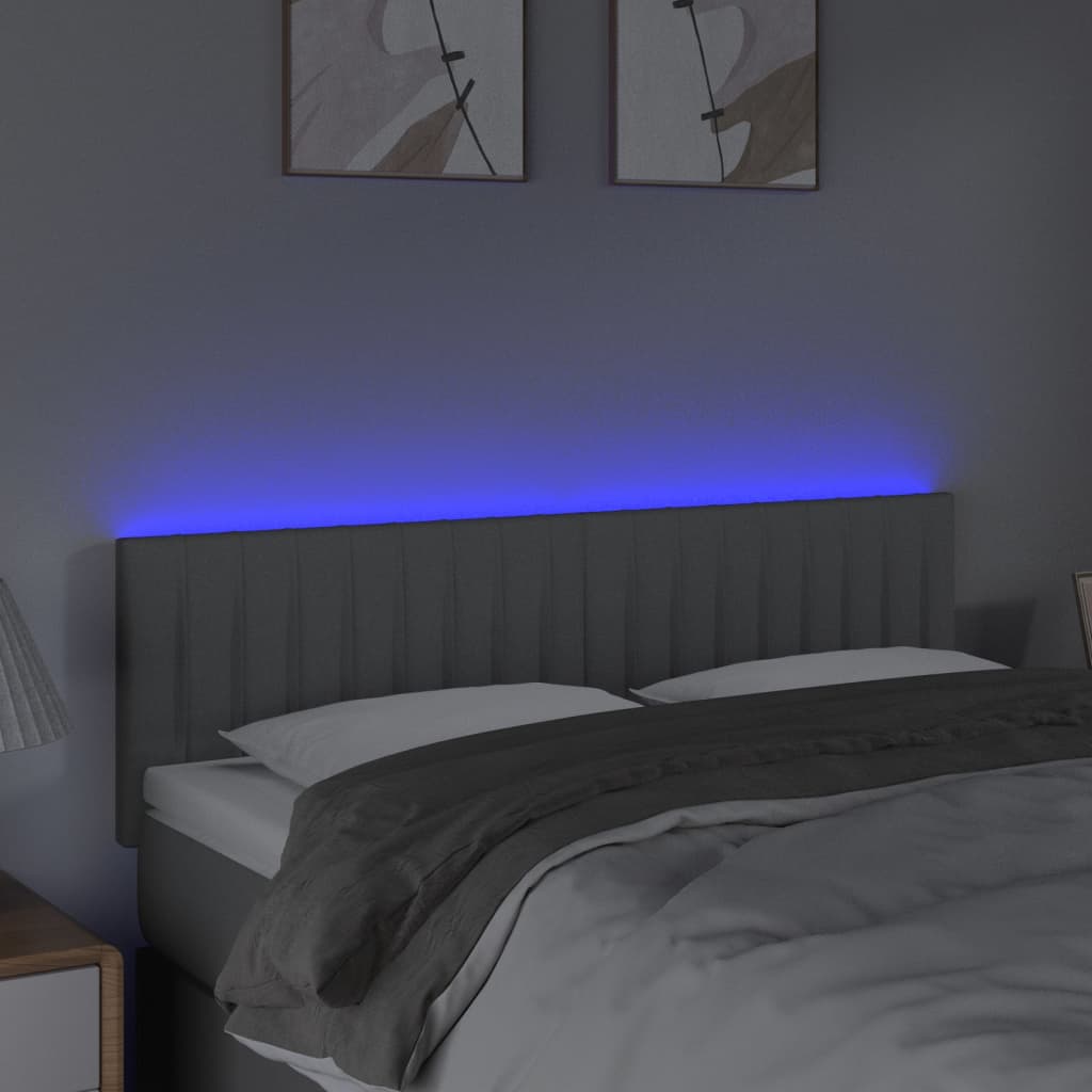 vidaXL Zagłówek do łóżka z LED, jasnoszary, 144x5x78/88 cm, tkanina