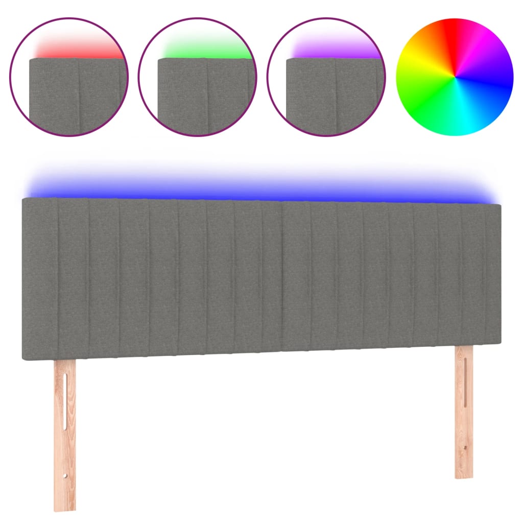 vidaXL Zagłówek do łóżka z LED, ciemnoszary, 144x5x78/88 cm, tkanina