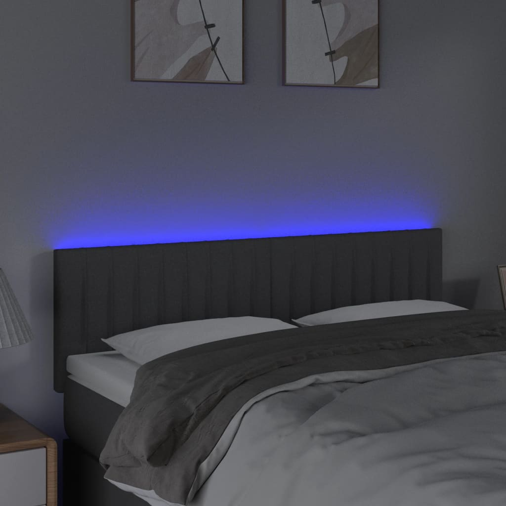 vidaXL Zagłówek do łóżka z LED, ciemnoszary, 144x5x78/88 cm, tkanina