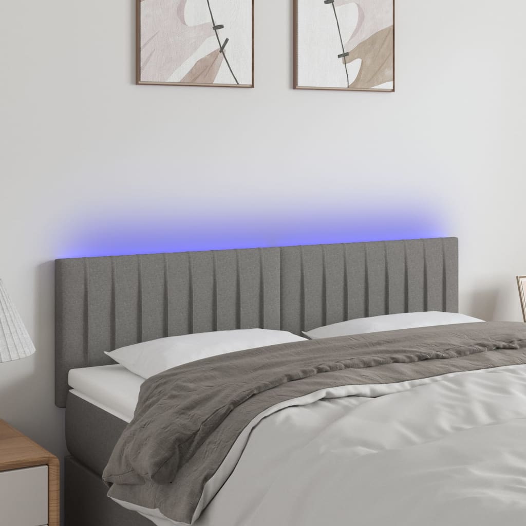 vidaXL Zagłówek do łóżka z LED, ciemnoszary, 144x5x78/88 cm, tkanina