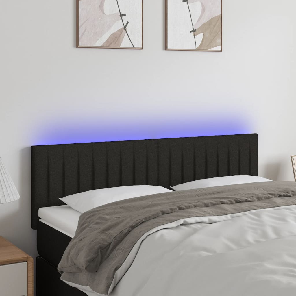 vidaXL Zagłówek do łóżka z LED, czarny, 144x5x78/88 cm, tkanina