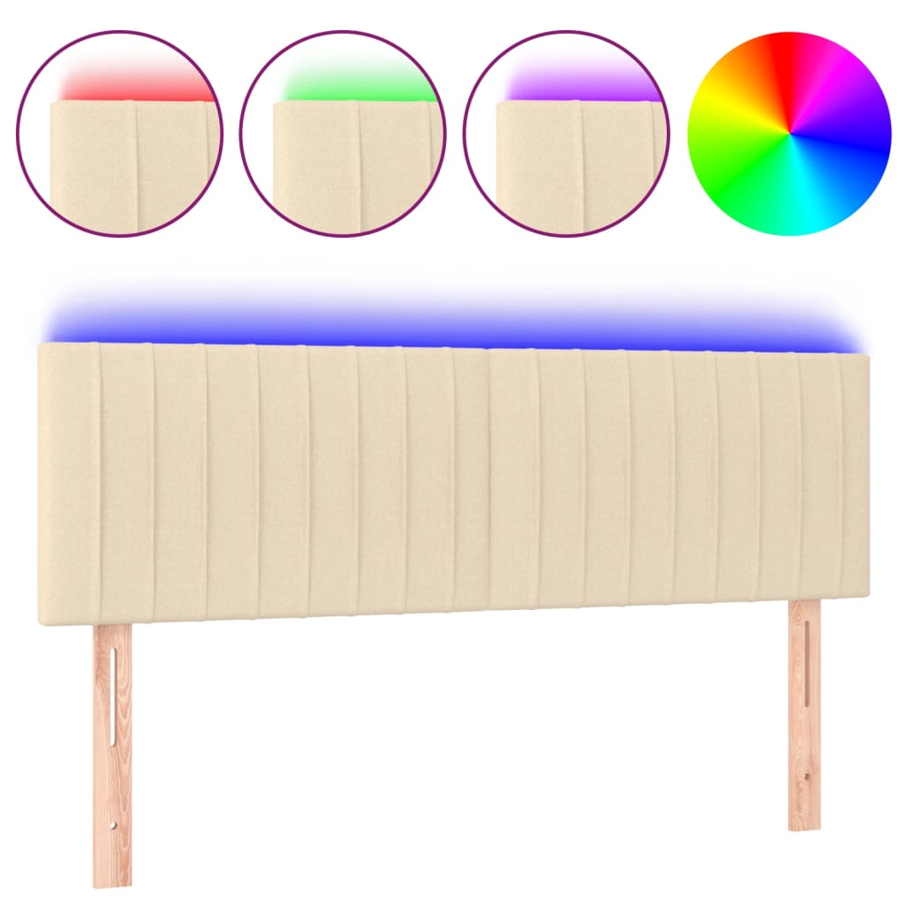vidaXL Zagłówek do łóżka z LED, kremowy, 144x5x78/88 cm, tkanina