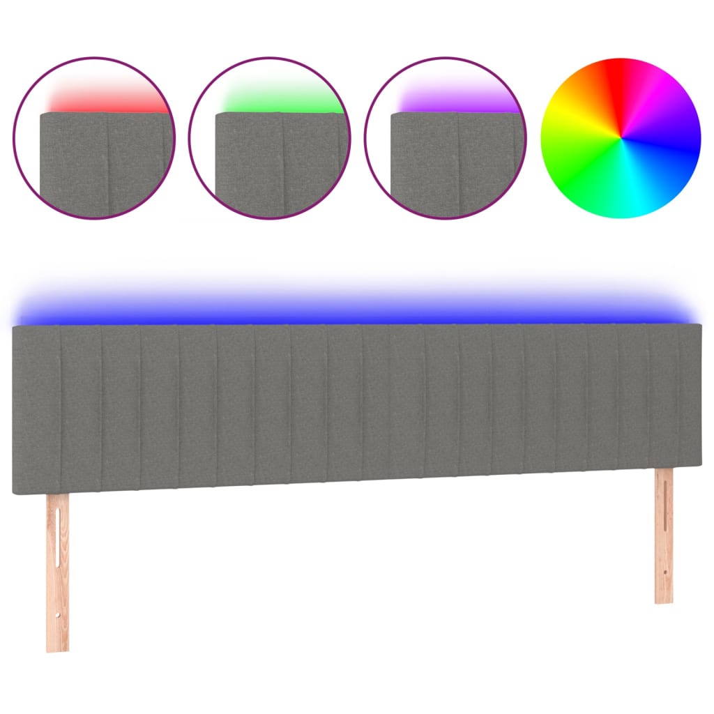 vidaXL Zagłówek do łóżka z LED, ciemnoszary, 160x5x78/88 cm, tkanina