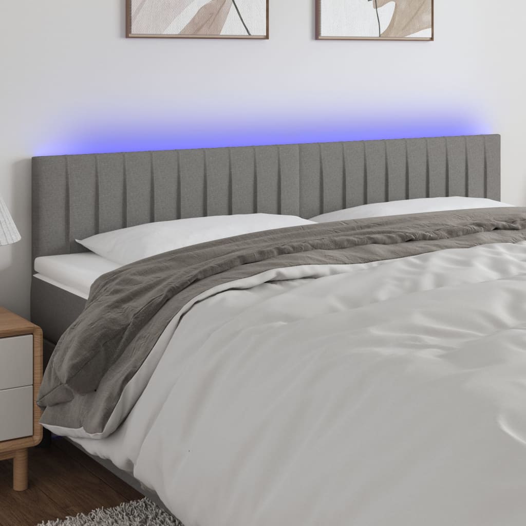 vidaXL Zagłówek do łóżka z LED, ciemnoszary, 160x5x78/88 cm, tkanina