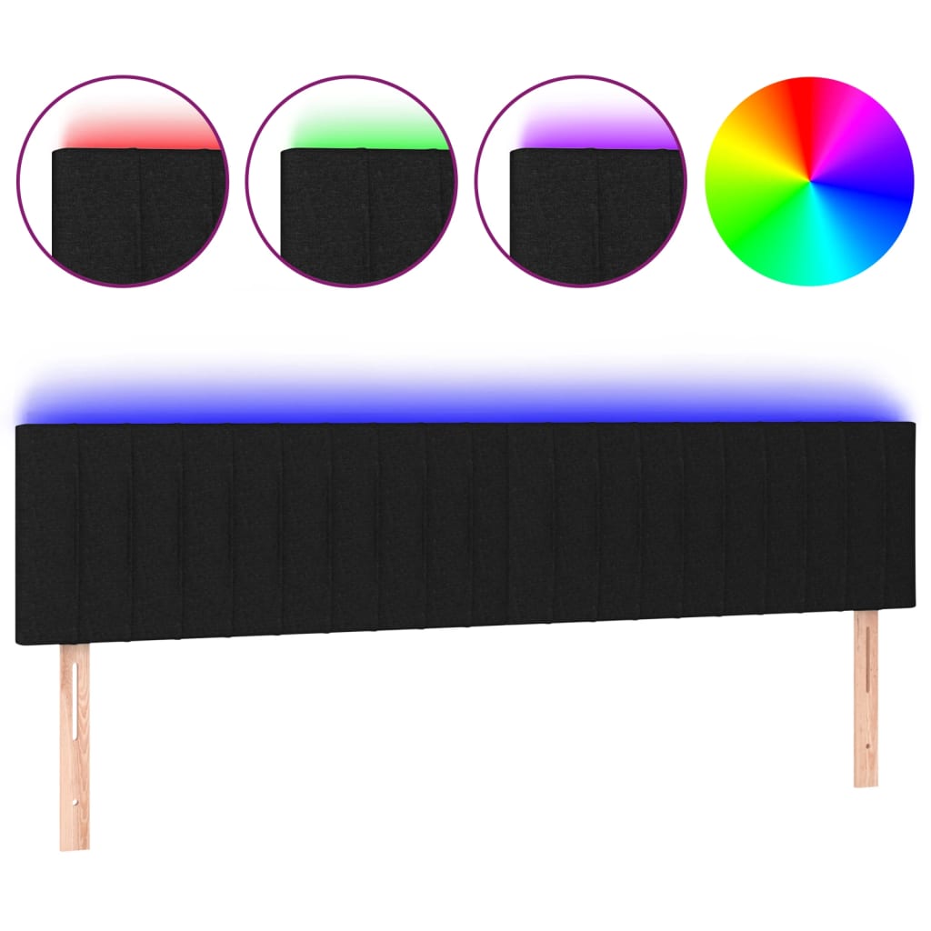 vidaXL Zagłówek do łóżka z LED, czarny, 160x5x78/88 cm, tkanina