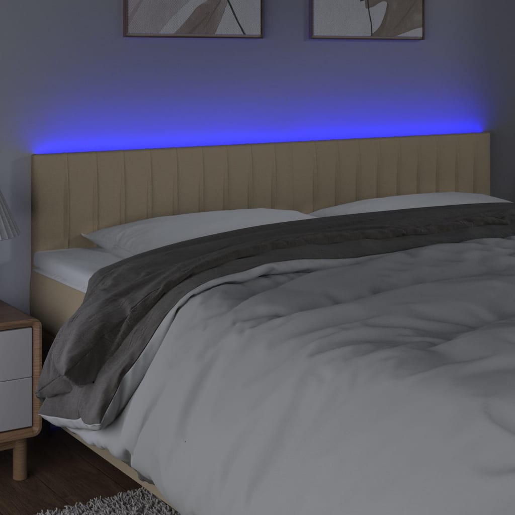 vidaXL Zagłówek do łóżka z LED, kremowy, 160x5x78/88 cm, tkanina