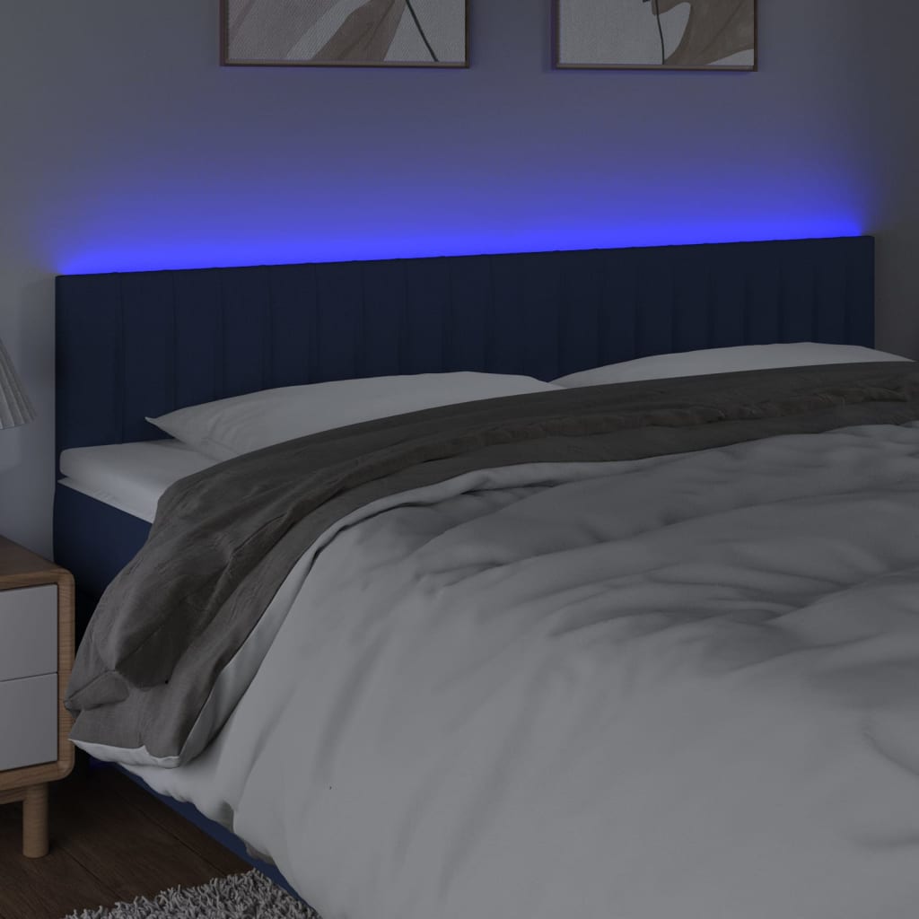 vidaXL Zagłówek do łóżka z LED, niebieski, 160x5x78/88 cm, tkanina