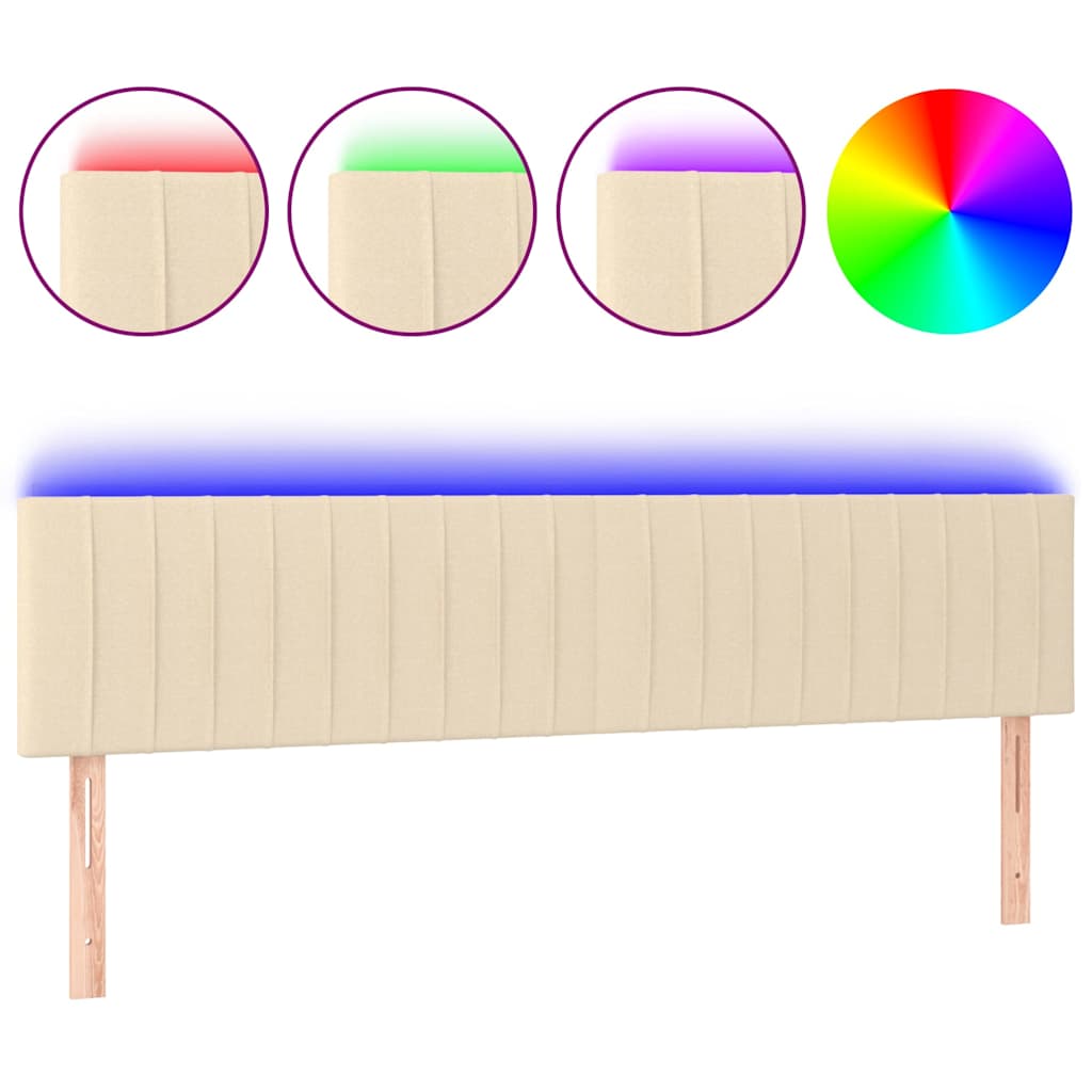 vidaXL Zagłówek do łóżka z LED, kremowy, 180x5x78/88 cm, tkanina