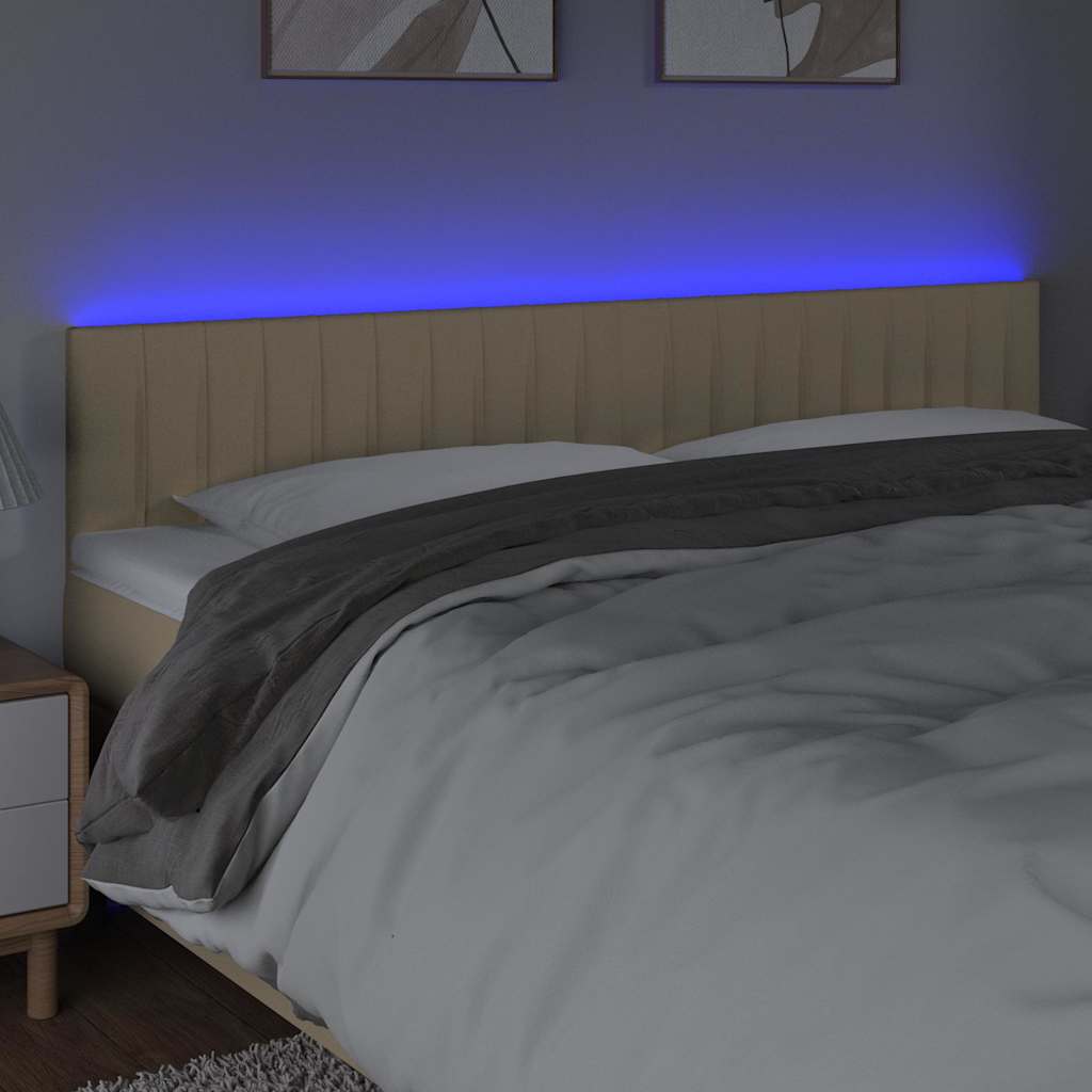 vidaXL Zagłówek do łóżka z LED, kremowy, 180x5x78/88 cm, tkanina