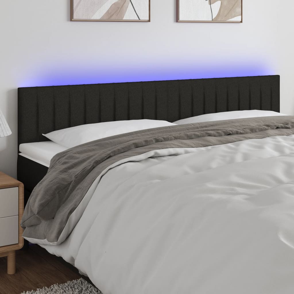 vidaXL Zagłówek do łóżka z LED, czarny, 200x5x78/88 cm, tkanina