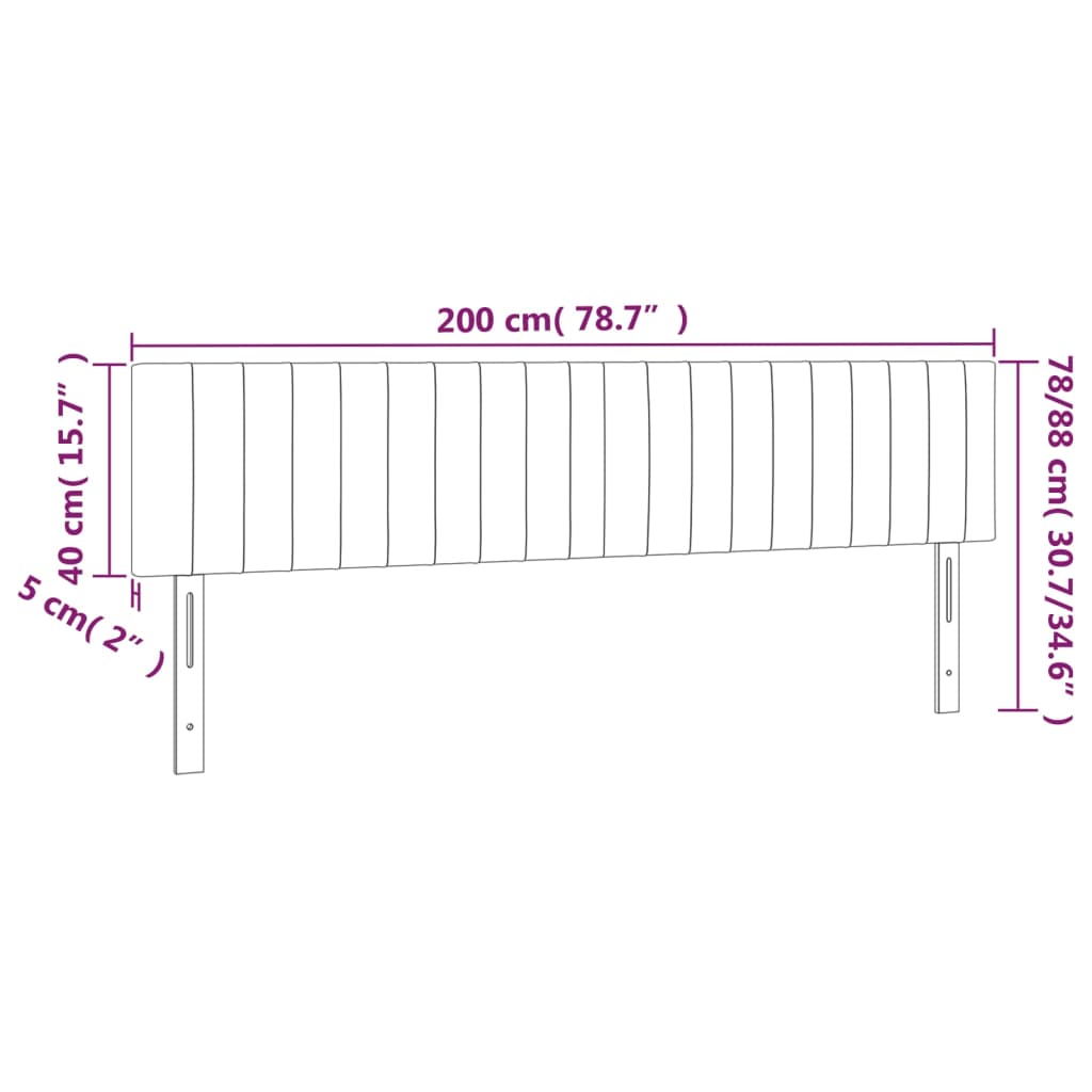 vidaXL Zagłówek do łóżka z LED, ciemnobrązowy, 200x5x78/88 cm, tkanina